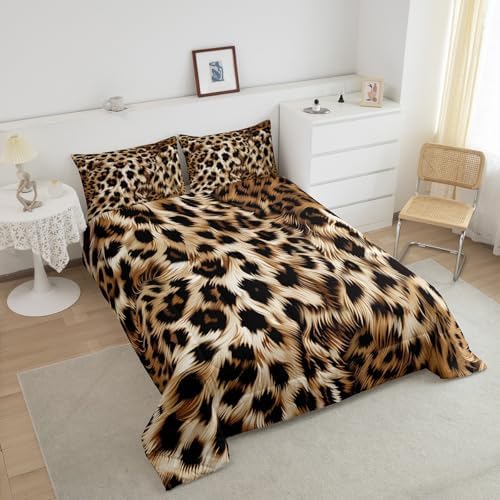 Feelyou Leopard Print Comforter Set - Cheetah Print Bedding Set for Kids - 1 Comforter Set with 2 Pillowcases - Full Size