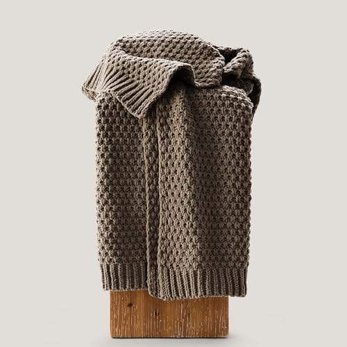 EVERGRACEHOME Chunky Chenille Knit Throw Blanket, 50 x 60, Mocha Brown