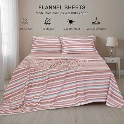 RUVANTI Flannel Sheets Queen Size, Multi Chevron Stripe