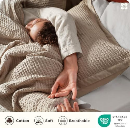 Bedsure PureWoven 100% Cotton Waffle Duvet Cover Set, 2 Pieces, Twin, Khaki