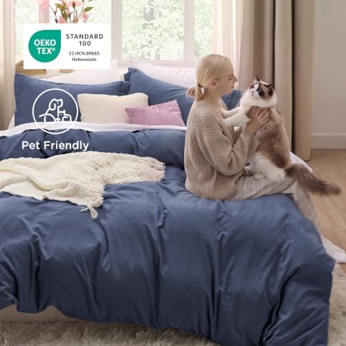 Bedsure Prewashed Cal King Duvet Cover, Cotton-Like Soft Bedding Set, Navy