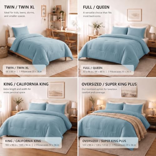 CozyLux California King Comforter Set, 3 Pieces Light Blue Quilted Bedding