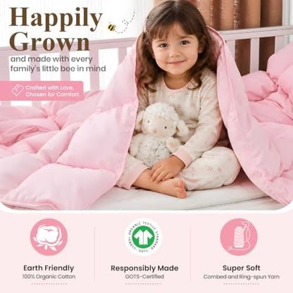 Baby/Toddler/Travel/Crib Goose Down Comforter Duvet/Blanket Multifunctional,100% Organic Cotton & Washable Unisex Kids,All Season,Pink 33x43inchs