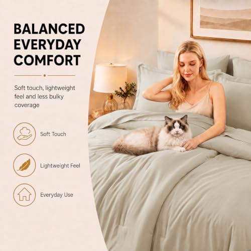 CozyLux Queen Comforter Set Oatmeal, 7 Pieces Bed in a Bag
