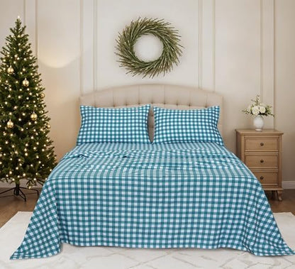 RUVANTI Flannel Sheets Set King Size, Cabin Plaid