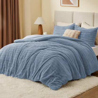 BEDELITE Faux Fur Twin/Twin XL Comforter Set, Fluffy Bed Set, Blue Fog