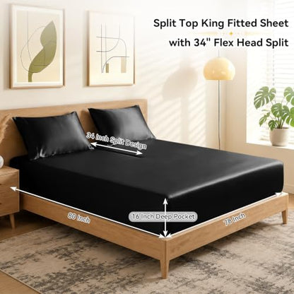 RUDONG M Split Top King Fitted Sheet Only for Adjustable Beds, Black