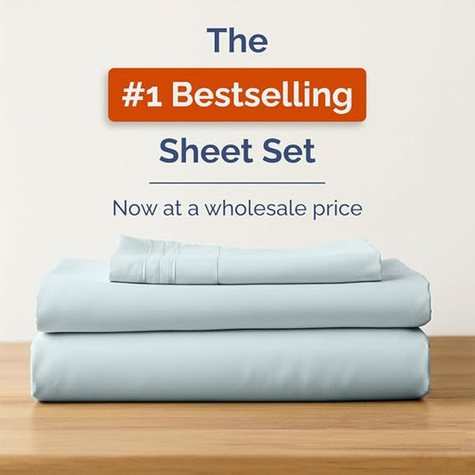 Bulk Case Pack of 16 Sheet Sets - (16) Complete Twin XL Size Sheet Sets w/ Deep Pockets - Wholesale Bulk Bedding for Hotels, Spas & Airbnbs - Breathable, Cooling & Wrinkle Free - (Twin XL, Ice Blue)