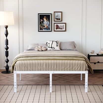 DiaOutro 18 Inch White Full Size Bed Frame with High Storage