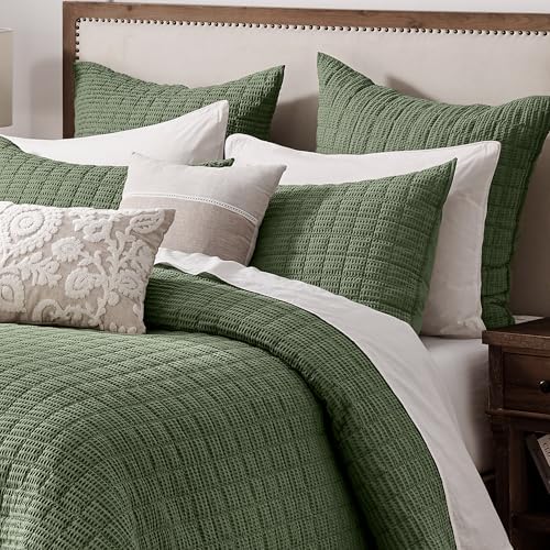 Levtex Home Cloud Waffle - Quilted Euro Sham Set of 2 - Waffle Weave - Forest Green - (26x26in.), No Insert - Cotton