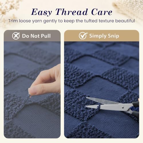 Sasttie Queen Comforter Set, 3 PC Boho Tufted Bed, Checkered Bedding, Navy