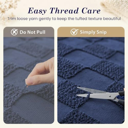 Sasttie Queen Comforter Set, 3 PC Boho Tufted Bed, Checkered Bedding, Navy