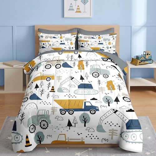 Nesker Full Comforter Set for Boys, 7 Pieces Truck Bedding for Kids
