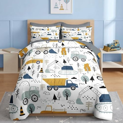 Nesker Full Comforter Set for Boys, 7 Pieces Truck Bedding for Kids