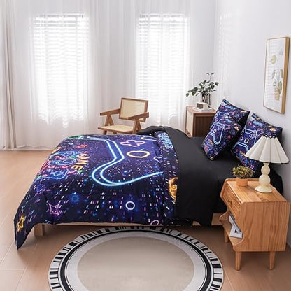 MWMWMW 6 Pcs Boys Queen Comforter Set, Game Console Bedding Set Queen for Boys Girls, Gaming Bedding Set for Kids Girls (1Comforter, 1Flat Sheet, 1Fitted Sheet, 1 Pillow Cover, 2Pillowcases)