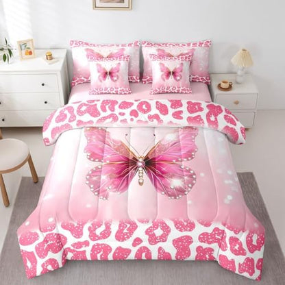 Feelyou Cute Butterfly Comforter Set with Sheets 7 Piece Twin Size