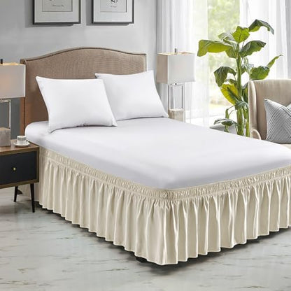 FreshCulture King Bed Skirt, Dust Ruffle for King Size Bed, Easy Fit with 15-Inch Tailored Drop, Elastic Wrap Around Bed Skirt King Size, Hotel Quality Bed Skirts for Adjustable Bed (Cream)