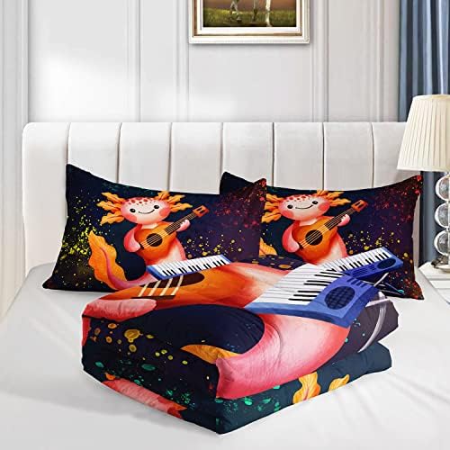 HOSIMA Axolotl Bedding Set for Kids Bedroom Decor,Cute Cartoon Axolotl and Colorful Background Kawaii Bedding Set for Girls Kids,Cartoon Sea Animals Axolotl Twin Comforter with 2 Pillowcase