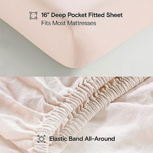 Sijo Stone Washed Organic French Linen Bed Sheet Set, GOTS Certified Organic, Best Cooling Linen Sheet Award by Sleep Foundation, 3 Piece - 2 Pillowcases and 1 Fitted Sheet (Blush, Cal King)