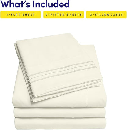 1500 Supreme Collection Extra Soft Split King Sheets Set, Ivory - Luxury Bed Sheets Set with Deep Pocket Wrinkle Free Bedding, Over 40 Colors, Split King Size, Ivory