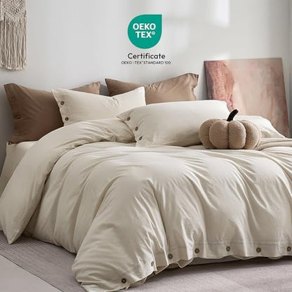 JELLYMONI 100% Washed Cotton Oat Milk Duvet Cover Twin, Linen-Like