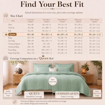 CozyLux Queen Comforter Set Sage Green - 7 Pieces Bed in a Bag