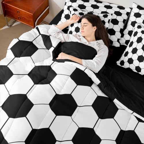 Feelyou Soccer Comforter Set Queen SizeBall Game 7 Pcs Bedding for Kids and AdultsFootball Sport Themed Boys Girls Bed in a Bag Bed Sheet Sets with Fitted Sheet Pillowcases for Bedroom Bed Decor