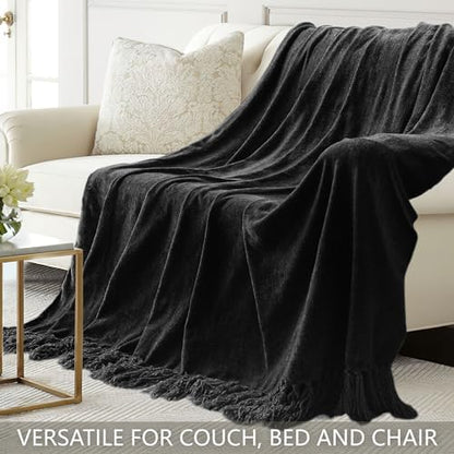 Chenille Throw Blanket for Couch 50" x 60", Black