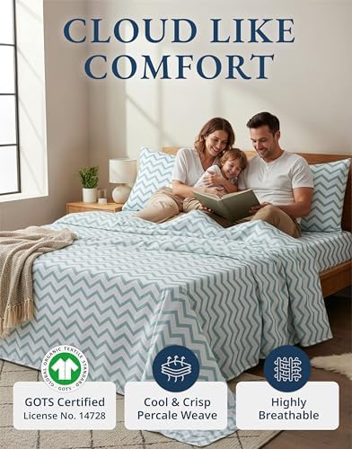 LANE LINEN Queen Sheet Set 100% Organic Cotton Cooling Soft 4pc - Chevron