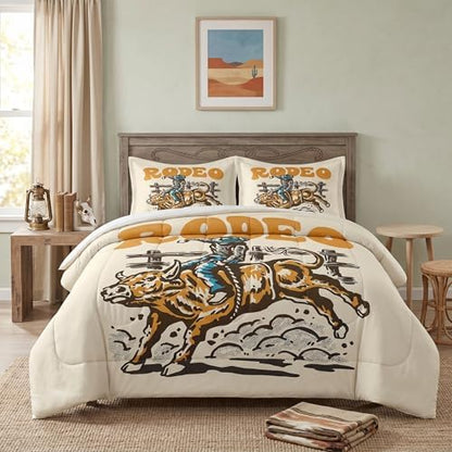 Pamnest Queen Comforter Set, 3 Pieces Bull Cowboy Bedding, All Season