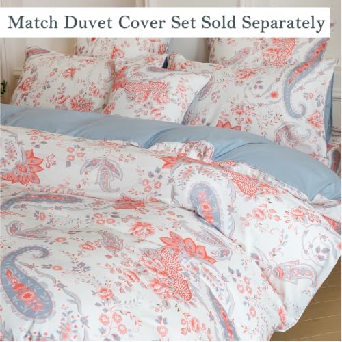 FADFAY Premium Cotton Percale King Sheet Set, Vintage Pink Paisley Floral