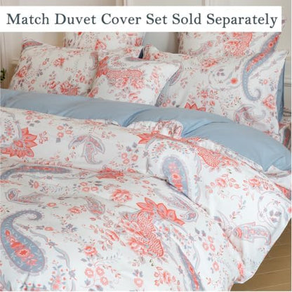 FADFAY 100% Cotton Percale Queen Sheet Set, Vintage Pink Paisley Floral