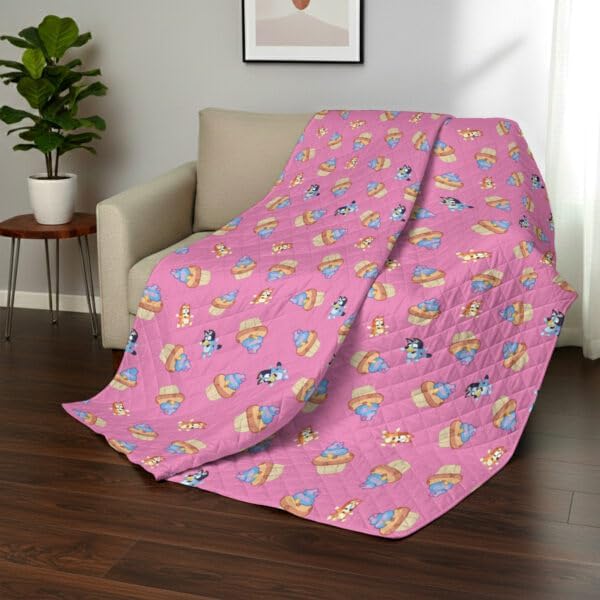 Northwest Bluey Cupcake Stars Quilted Reversible Throw Blanket – Official BlueyThrow Blanket, for Any Kid - Bed, Couch, or Playroom, 60 x 80 Inches