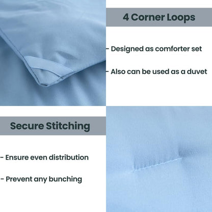 Paxrac Dusty Blue Comforter Set Queen, 3 Pieces Lightweight Solid Bedding Set, Soft Fluffy Comforter, All Season Bed Set (90"x90" Comforter & 2 Pillowcases)
