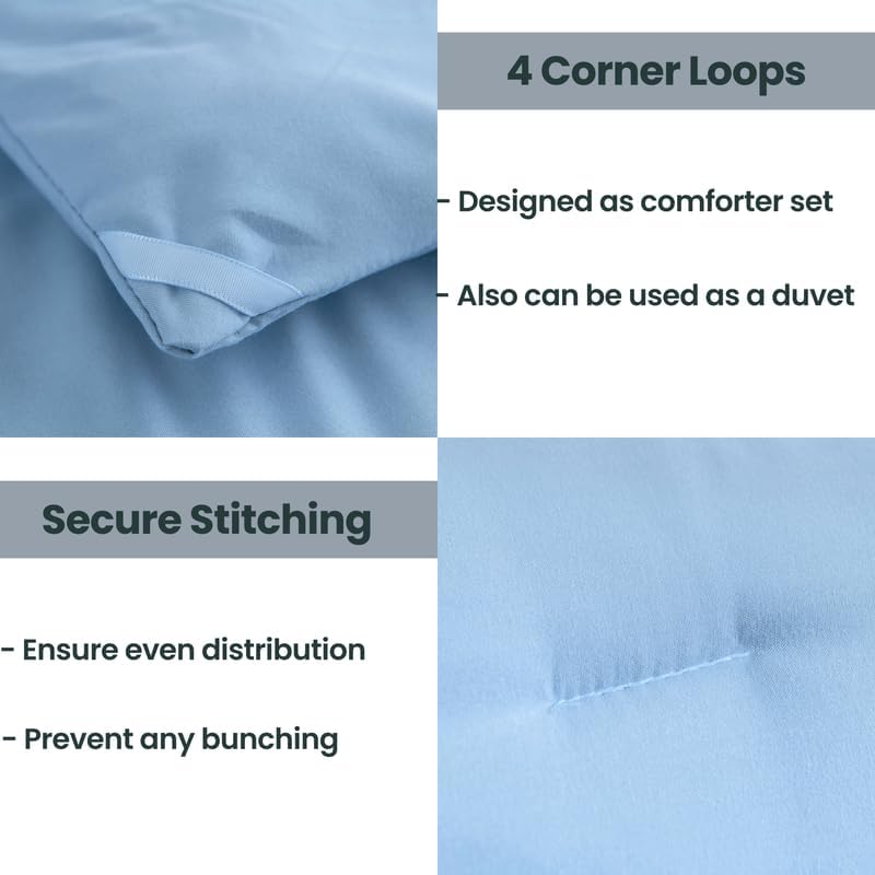 Paxrac Dusty Blue Full Comforter Set, 3 Pieces Lightweight Solid Bedding Set, Soft Fluffy Comforter, All Season Bed Set (80"x90" Comforter & 2 Pillowcases)