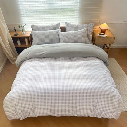 NSNLGSGC Light Gray Gingham Duvet Cover Set, Queen