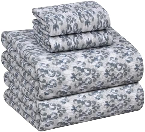RUVANTI Flannel Sheets Set King Size, Damask