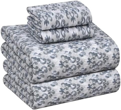 RUVANTI Flannel Sheets Set King Size, Damask