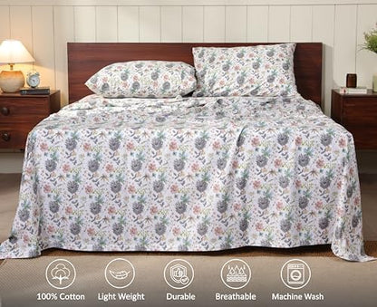 RUVANTI 100% Cotton Split King Sheets, Percale Sheet Set, Dandelion Field