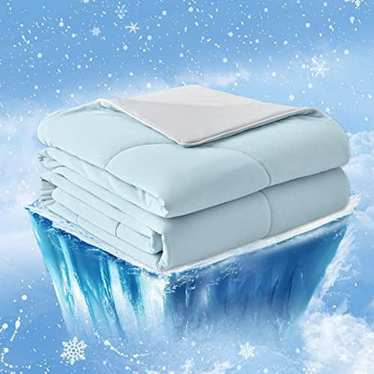 Cozy Bliss Cooling Comforter Twin Size, Cooling Blankets for Hot Sleepers and Night Sweats, Gray Blue Summer Comforter for Twin Size Bed, Breathable Soft Lightweight Silk Smooth