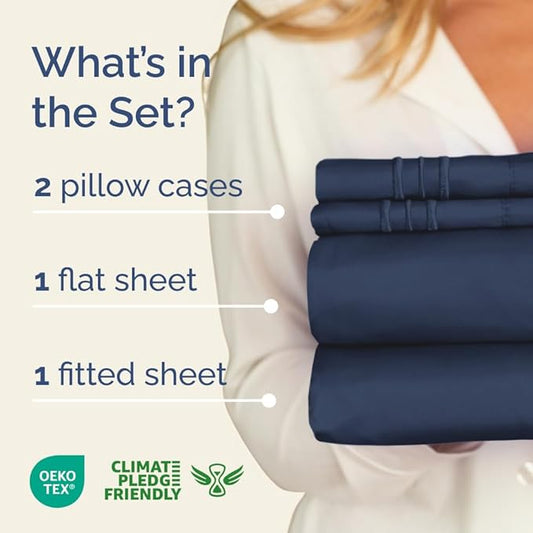 Full XL Bed Sheet - 4 Piece Full XL Bed Sheets Set - Soft, Breathable & Cooling - Hotel Luxury Bedding for Women, Men, Kids, Teens, Boys & Girls - Deep Pockets, Comfy, Fade & Wrinkle Free - Navy Blue