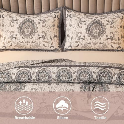 Nordic Style King Size Quilt Comforter Bedding Set -3 Pieces Red Quilts (1 Quilt, 2 Pillow Shams) Bedding Set, All Season Lightweight Bedspreads Sleep Companion(Grey)