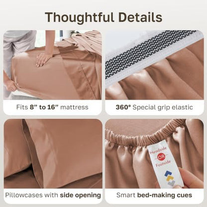California Design Den 800 Thread Count Cotton Bed Sheets King, Fresh Clay