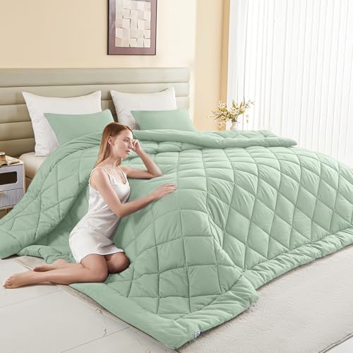 120x128 Oversized King Comforter, Extra Large King Size Comforter Oversized, All Season Soft Lightweight Quilt Down Alternative Duvet Insert with 8 Corner Tabs(120x128, Sage Green)
