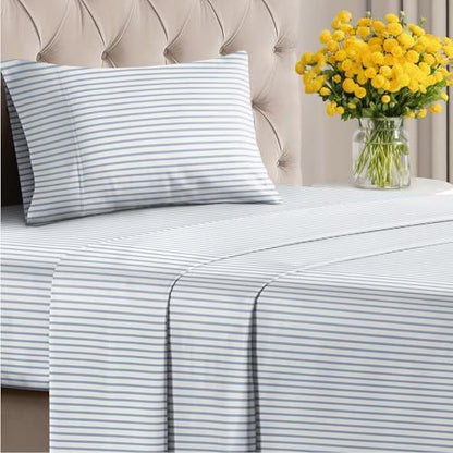 Twin 3 Piece Striped Sheet Set - Soft, Breathable & Cooling - Ocean Stripe