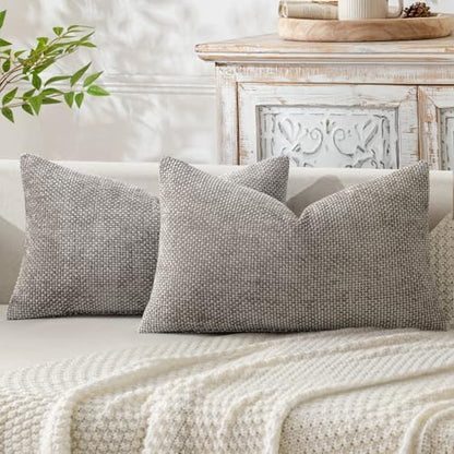 MIULEE Decorative Lumbar Throw Pillow Covers 12x20 Inch Light Gray 2 Pack