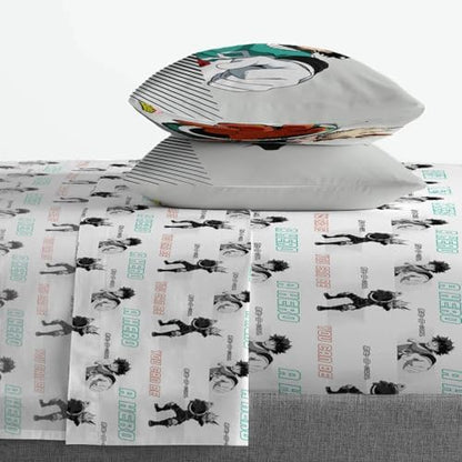 Jay Franco Kids Sheet Set with Fitted, Flat Sheets & Pillow Cover - Ultra-Soft Bedding with Pillowcase for Room Decor, White - My Hero Academia, 4 Piece Queen