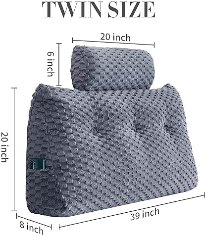 EUHAMS Headboard Pillow Twin with Neck Roll, Triangular Backrest Pillow