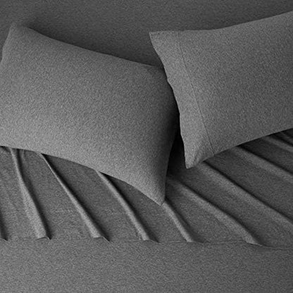 Amazon Basics 4 Piece Bed Sheet Set, 100% Cotton Jersey, Includes Super Soft, Flat and Fitted Sheets, Pillowcase, Full, Dark Gray, Solid