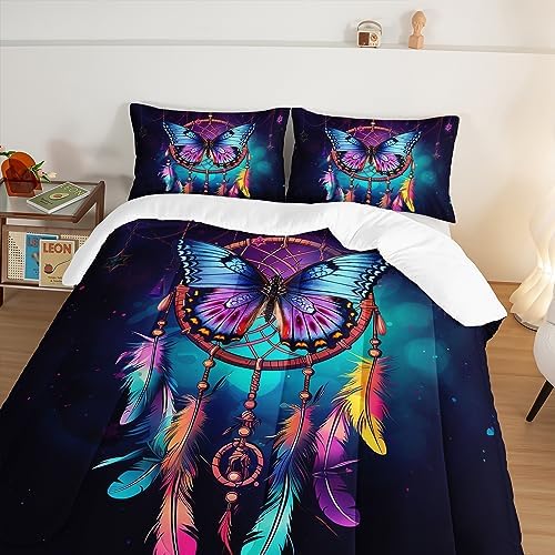 HOSIMA Dream Catcher Comforter Set 3Pcs,Boho Comforter Full Size for Teens Adults Girls Room Decor Native American Gypsy Butterfly Bedding Indian Hippie Feather Comforter.